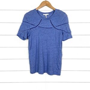 MAJE Linen Short Sleeve Tee Lace Inset Turan Blue 2 Small